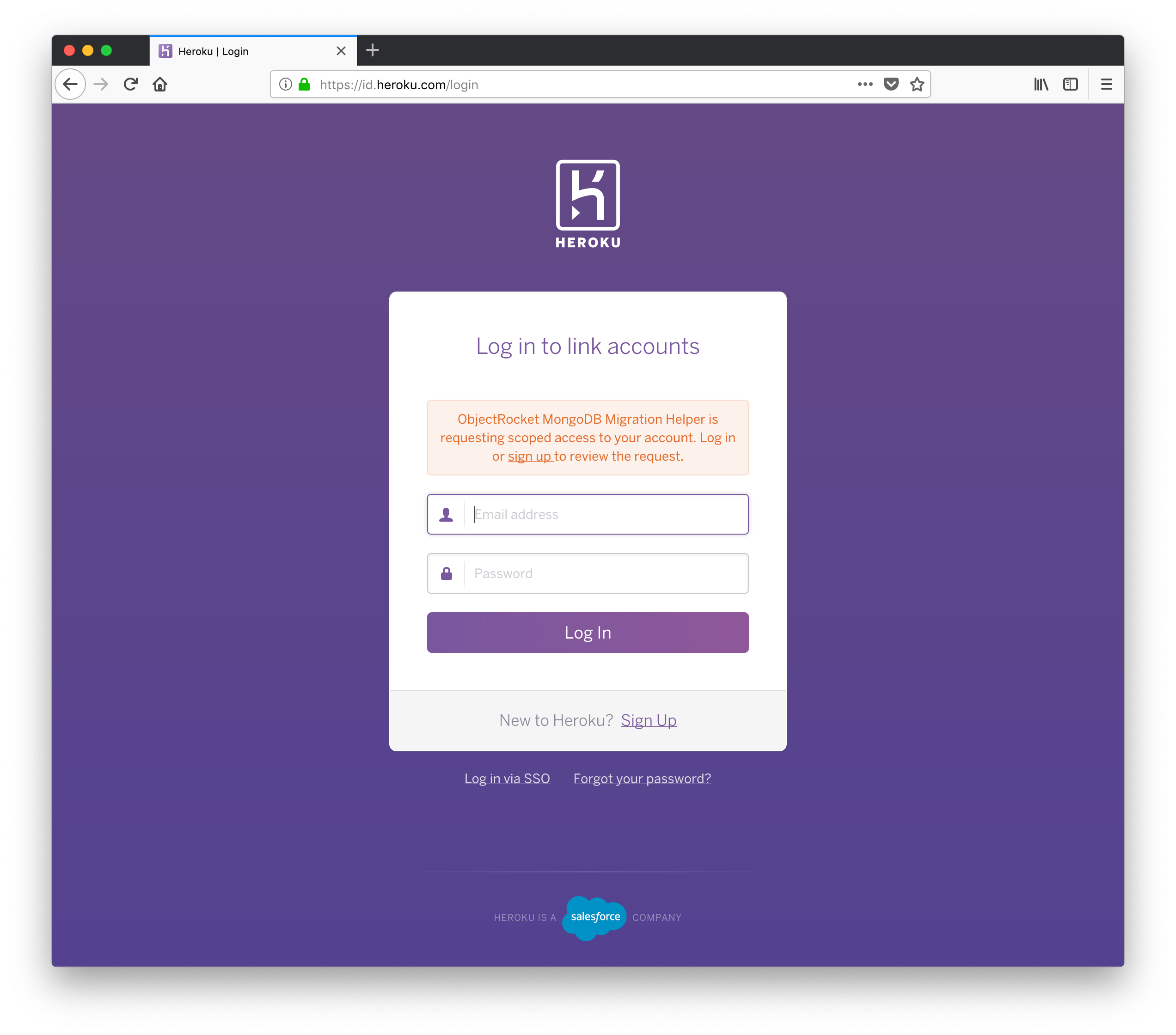 Heroku sign-in page.